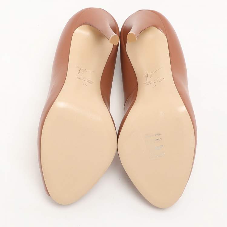 Pre Owned Giuseppe Zanotti Brown Leather Peep Toe Pumps Size 35