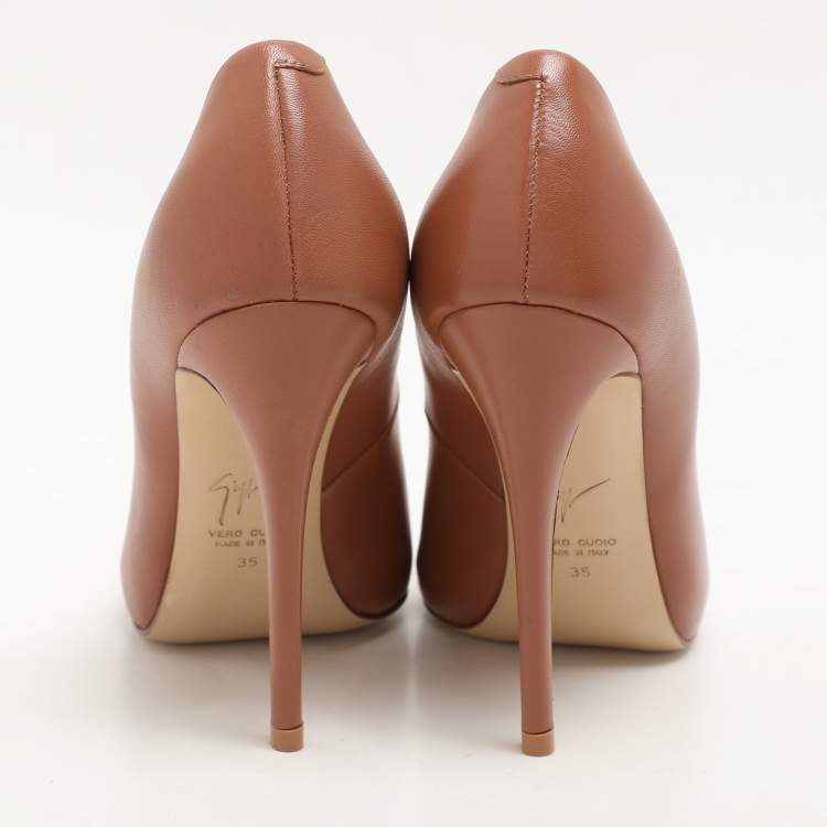 Pre Owned Giuseppe Zanotti Brown Leather Peep Toe Pumps Size 35
