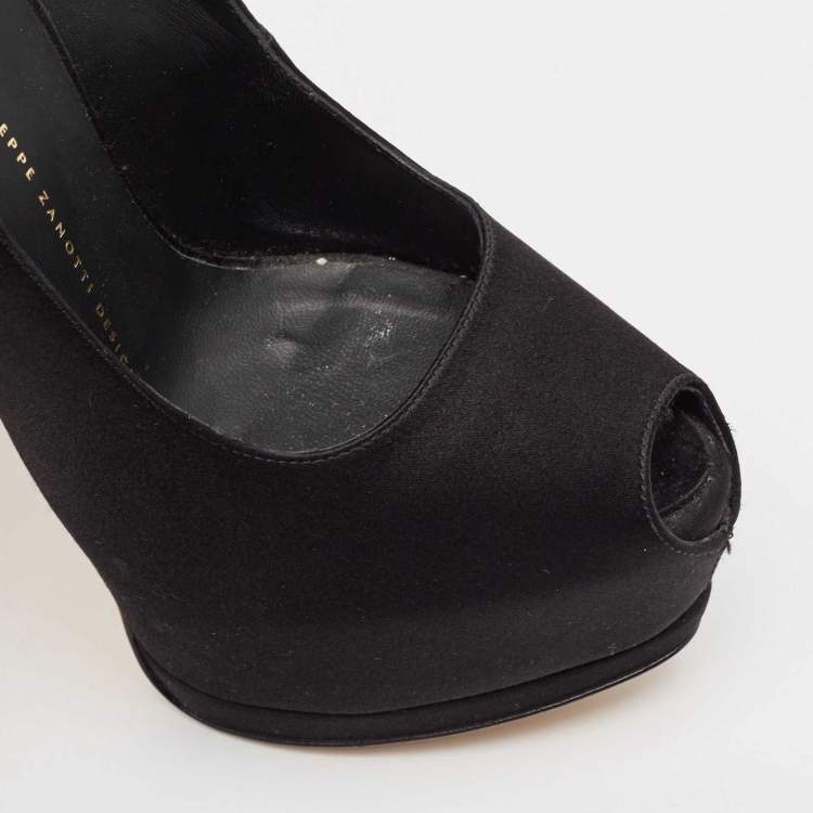 Pre Owned Giuseppe Zanotti Black Satin Platform Peep Toe Pumps Size 38.5