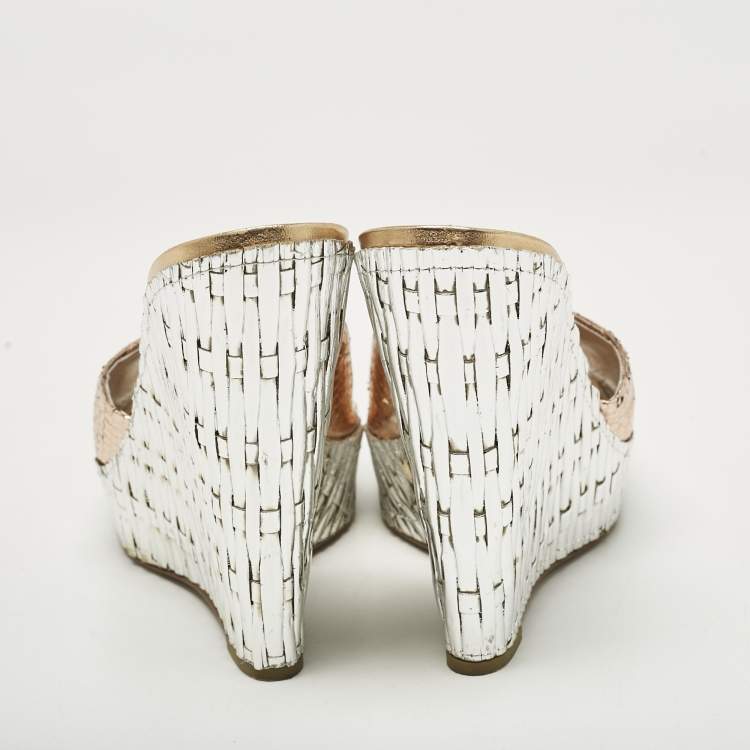 Pre Owned Giuseppe Zanotti Metallic Snakeskin Embossed Leather Platform Wedge Sandals Size 40