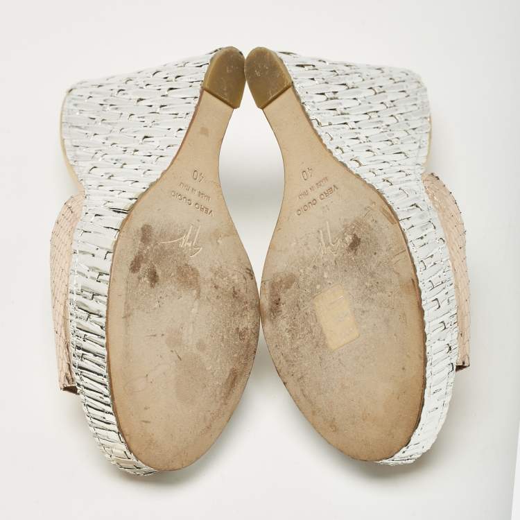 Pre Owned Giuseppe Zanotti Metallic Snakeskin Embossed Leather Platform Wedge Sandals Size 40