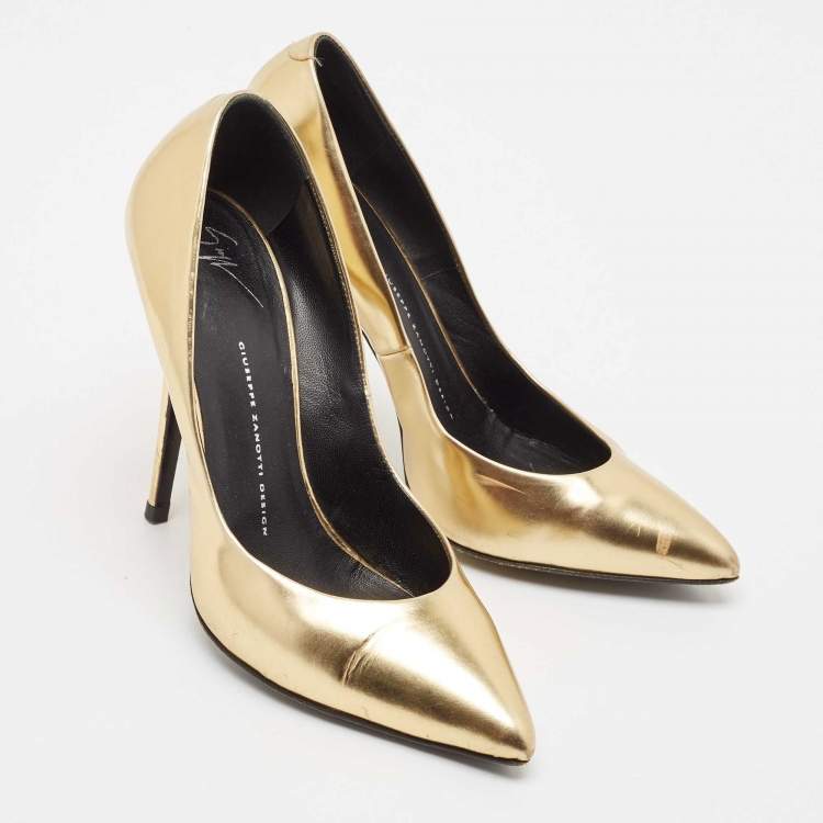 Pre Owned Giuseppe Zanotti Gold Leather Pointed Toe Pumps Size 41