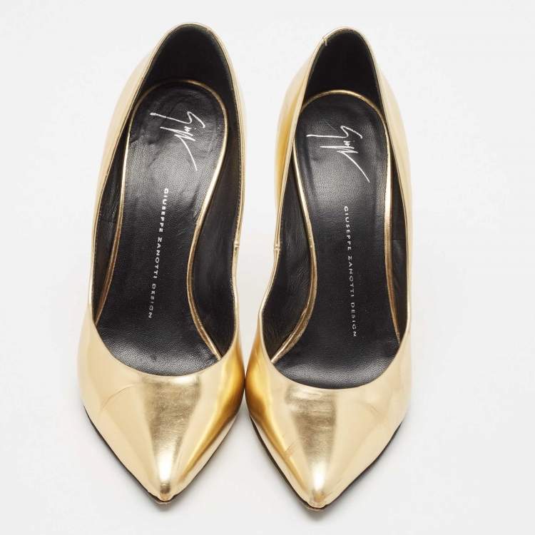 Pre Owned Giuseppe Zanotti Gold Leather Pointed Toe Pumps Size 41