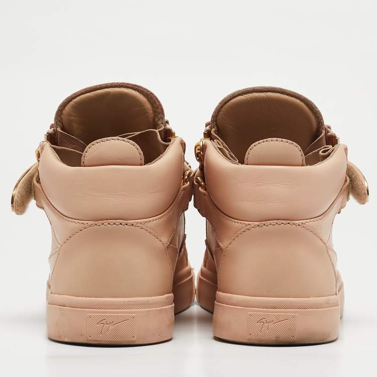 Pre Owned Giuseppe Zanotti Beige Leather Crystal Embellished Coby High Top Sneakers Size 40
