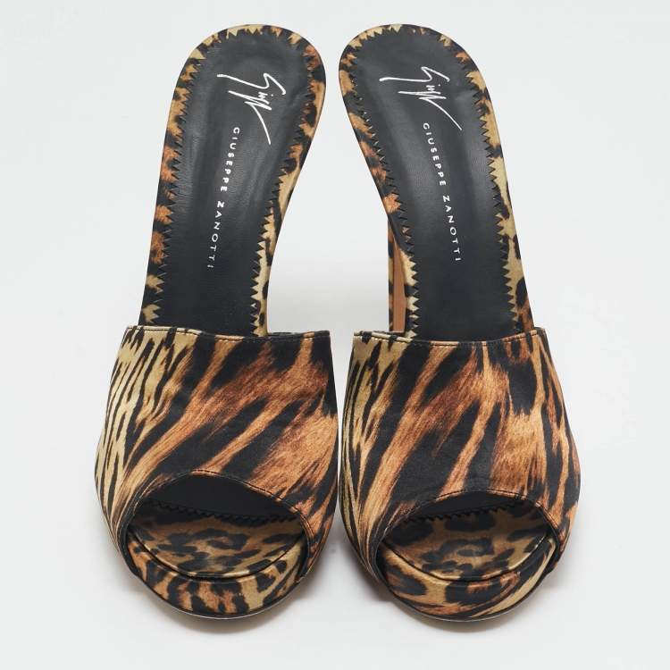 Pre Owned Giuseppe Zanotti Brown/Black Satin Nettie Sandals Size 39.5