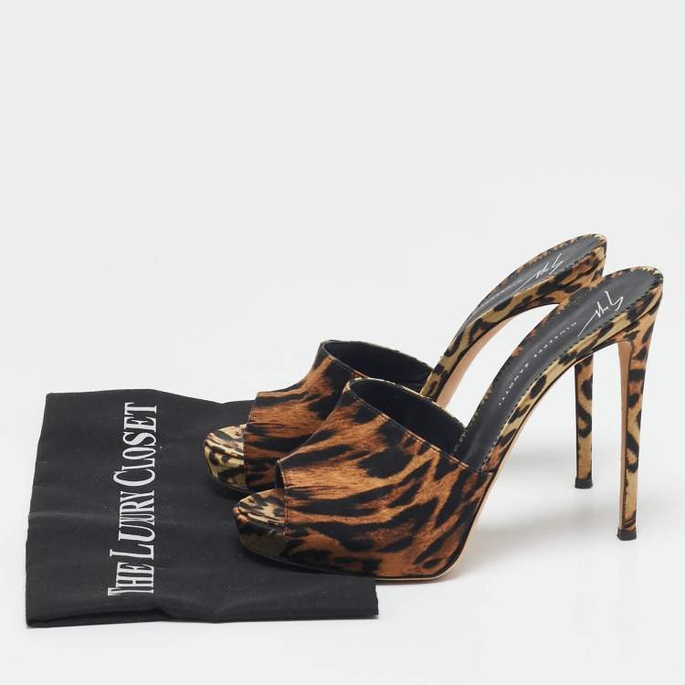 Pre Owned Giuseppe Zanotti Brown/Black Satin Nettie Sandals Size 39.5