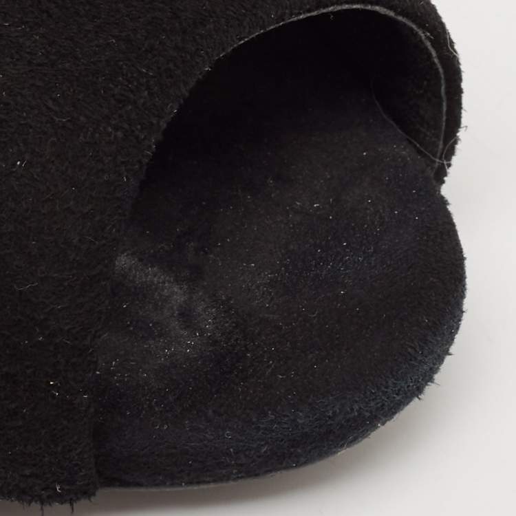 Pre Owned Giuseppe Zanotti Black/Silver Suede and Leather Peep Toe Mules Size 39