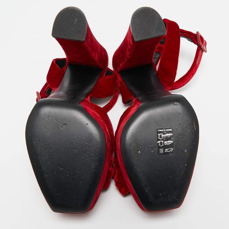 Pre Owned Giuseppe Zanotti Red Velvet Betty Platform Sandals Size 40
