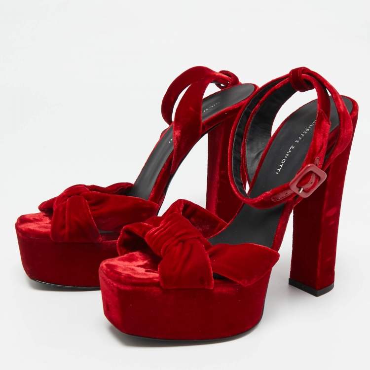 Pre Owned Giuseppe Zanotti Red Velvet Betty Platform Sandals Size 40