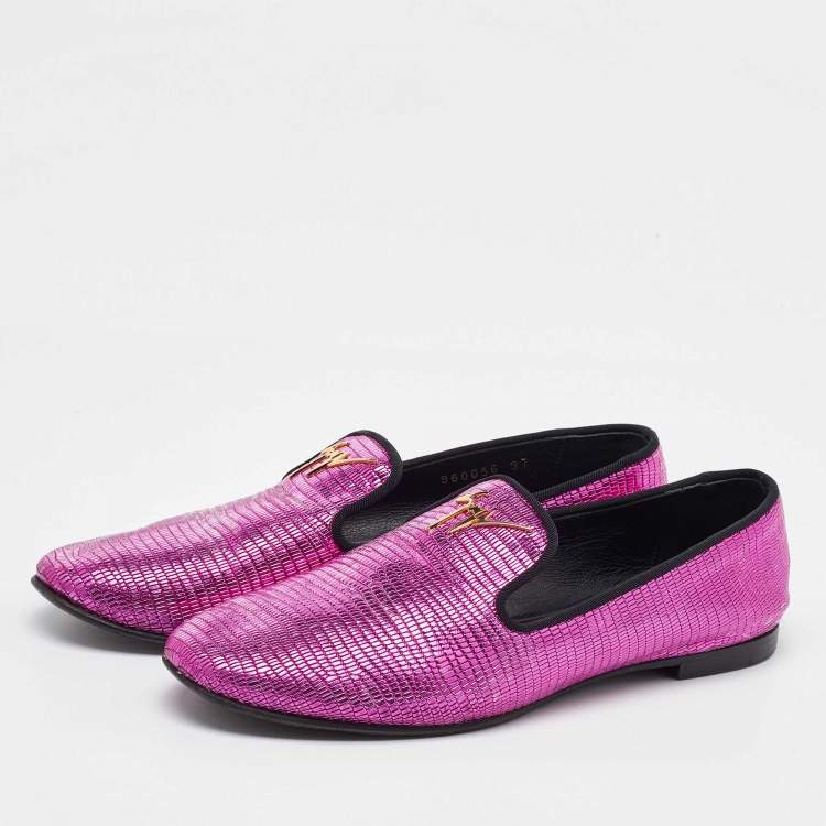 Pre Owned Giuseppe Zanotti Metallic Pink Lizard Embossed Leather Smoking Slippers Size 37