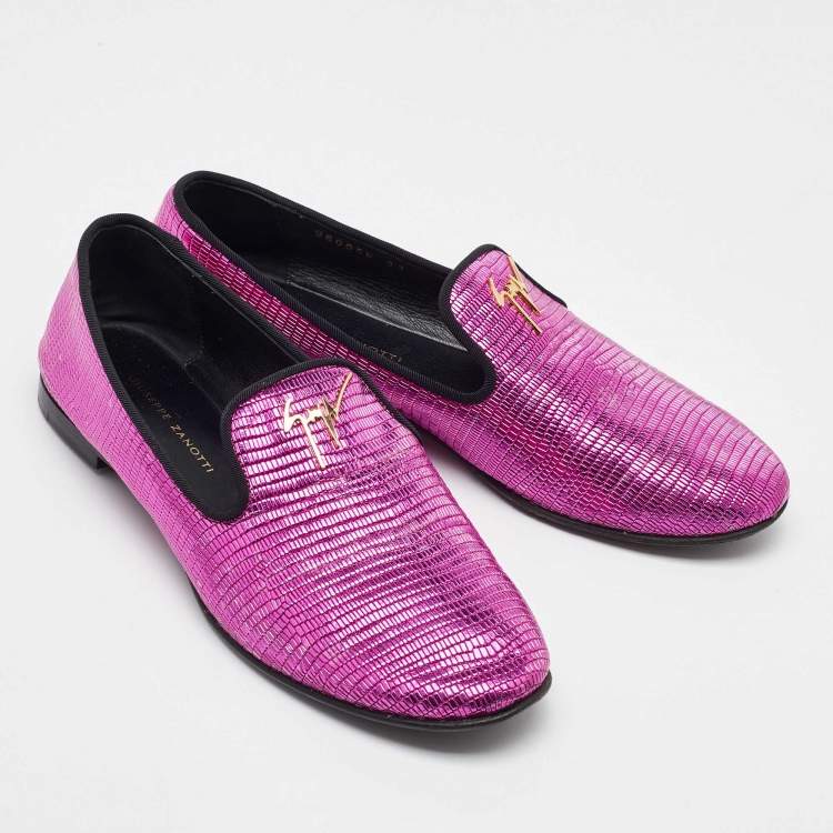 Pre Owned Giuseppe Zanotti Metallic Pink Lizard Embossed Leather Smoking Slippers Size 37
