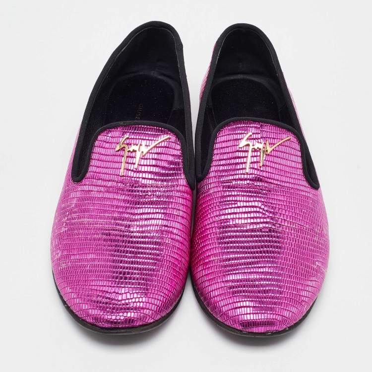 Pre Owned Giuseppe Zanotti Metallic Pink Lizard Embossed Leather Smoking Slippers Size 37