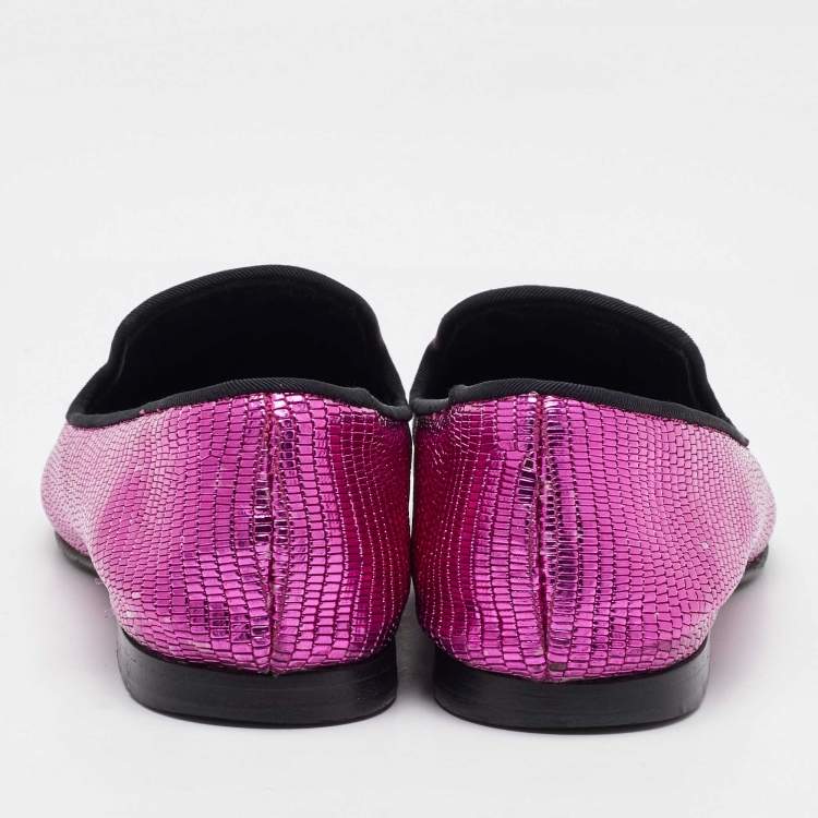 Pre Owned Giuseppe Zanotti Metallic Pink Lizard Embossed Leather Smoking Slippers Size 37