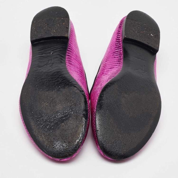 Pre Owned Giuseppe Zanotti Metallic Pink Lizard Embossed Leather Smoking Slippers Size 37