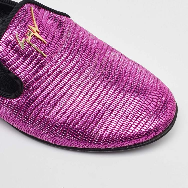 Pre Owned Giuseppe Zanotti Metallic Pink Lizard Embossed Leather Smoking Slippers Size 37