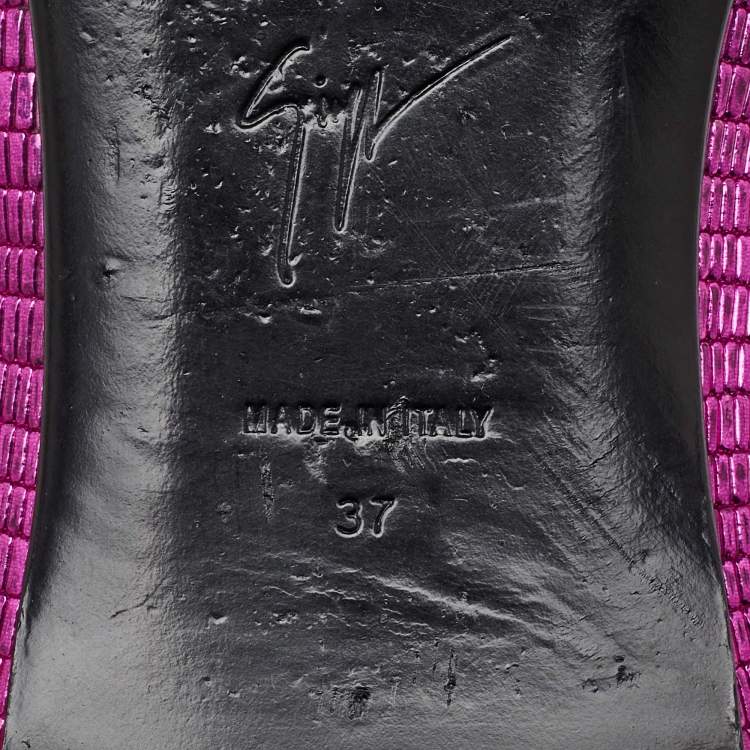Pre Owned Giuseppe Zanotti Metallic Pink Lizard Embossed Leather Smoking Slippers Size 37