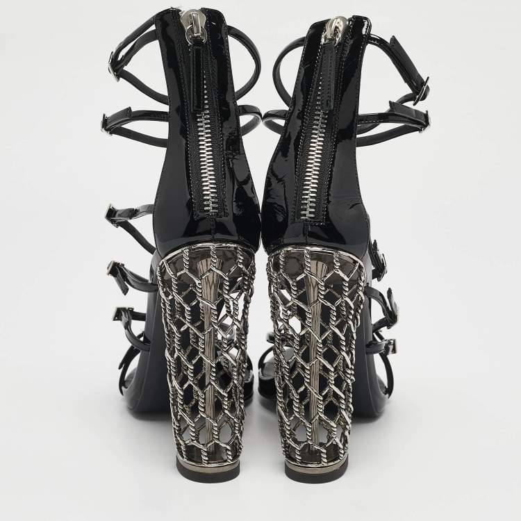 Pre Owned Giuseppe Zanotti Black Patent Leather lien 115PL Siutta Sandals Size 41