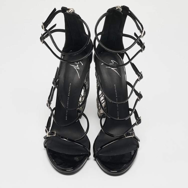 Pre Owned Giuseppe Zanotti Black Patent Leather lien 115PL Siutta Sandals Size 41