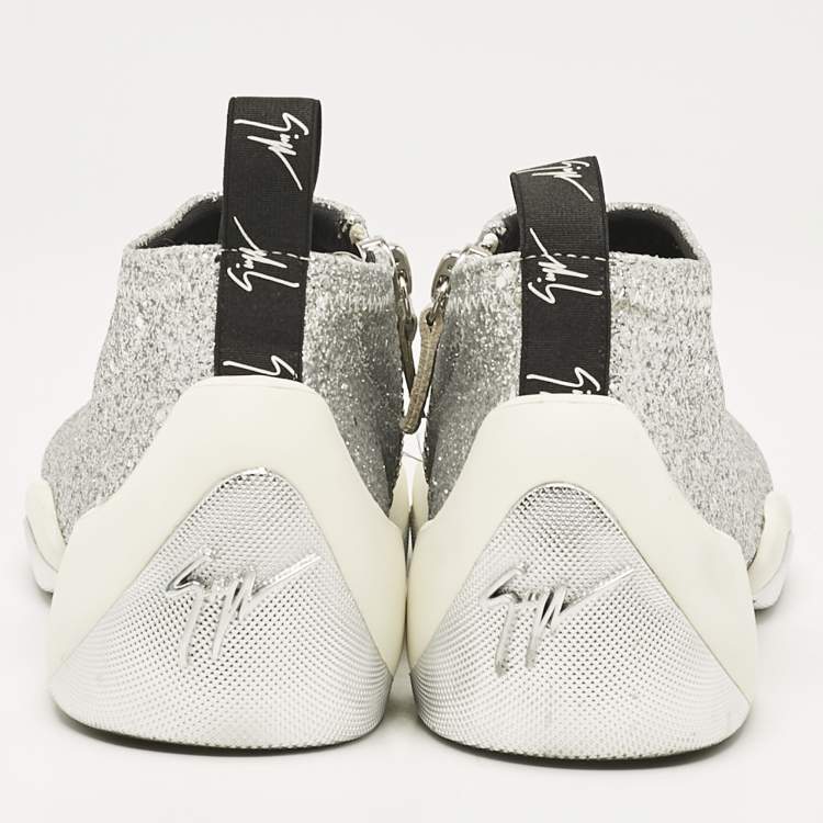 Pre Owned Giuseppe Zanotti Silver Glitter Jump Sneakers Size 37