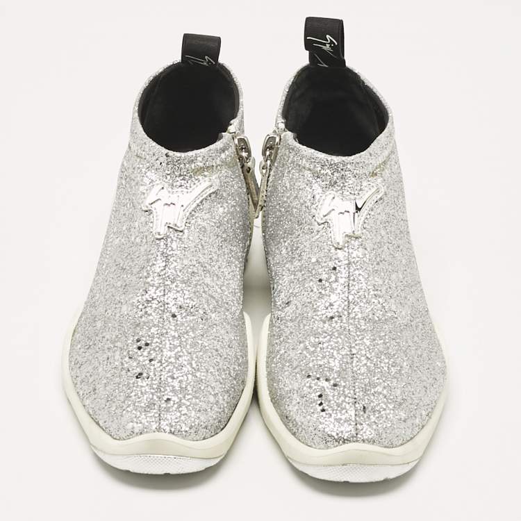 Pre Owned Giuseppe Zanotti Silver Glitter Jump Sneakers Size 37