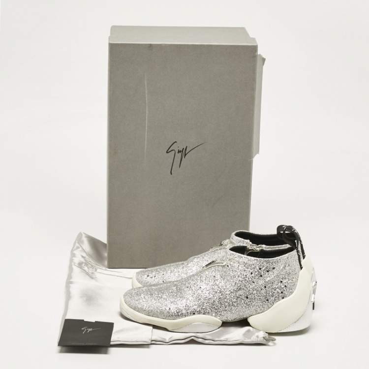 Pre Owned Giuseppe Zanotti Silver Glitter Jump Sneakers Size 37