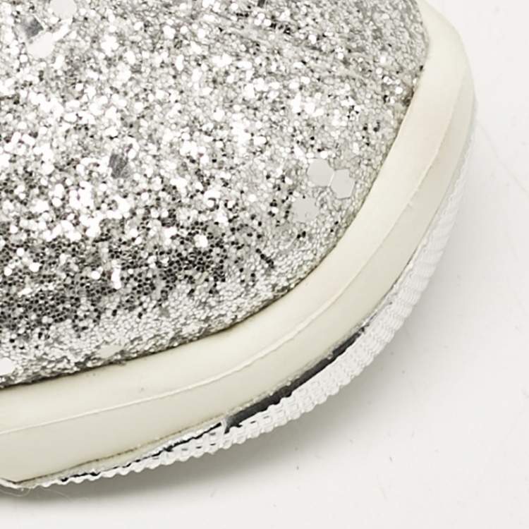 Pre Owned Giuseppe Zanotti Silver Glitter Jump Sneakers Size 37