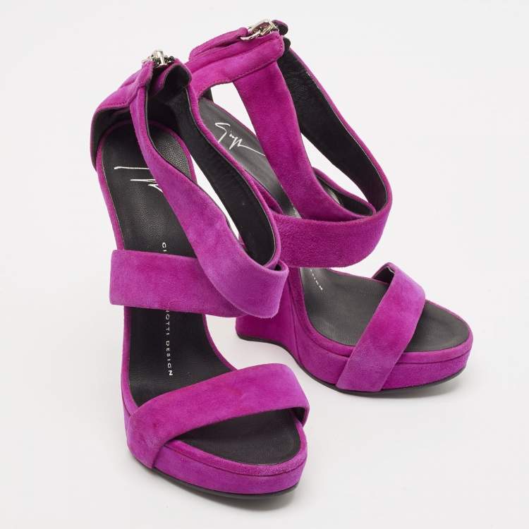 Pre Owned Giuseppe Zanotti Pink Suede Platform Heel Less Wedge Sandals Size 36