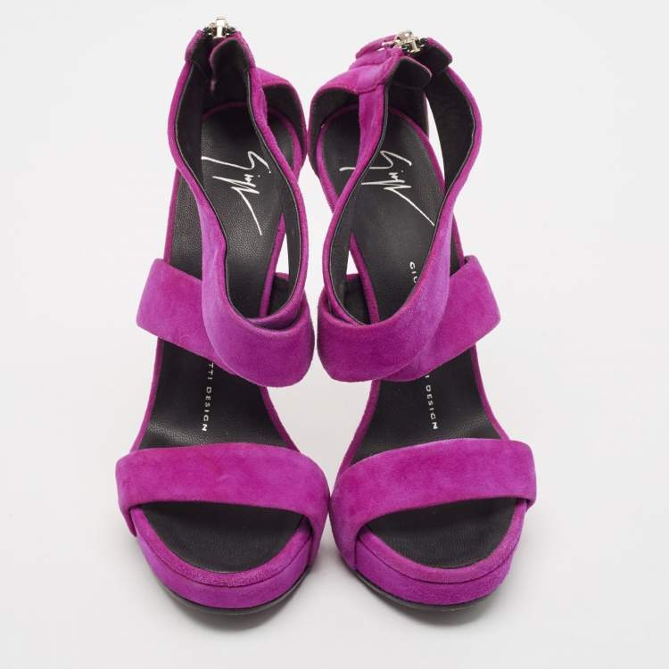 Pre Owned Giuseppe Zanotti Pink Suede Platform Heel Less Wedge Sandals Size 36