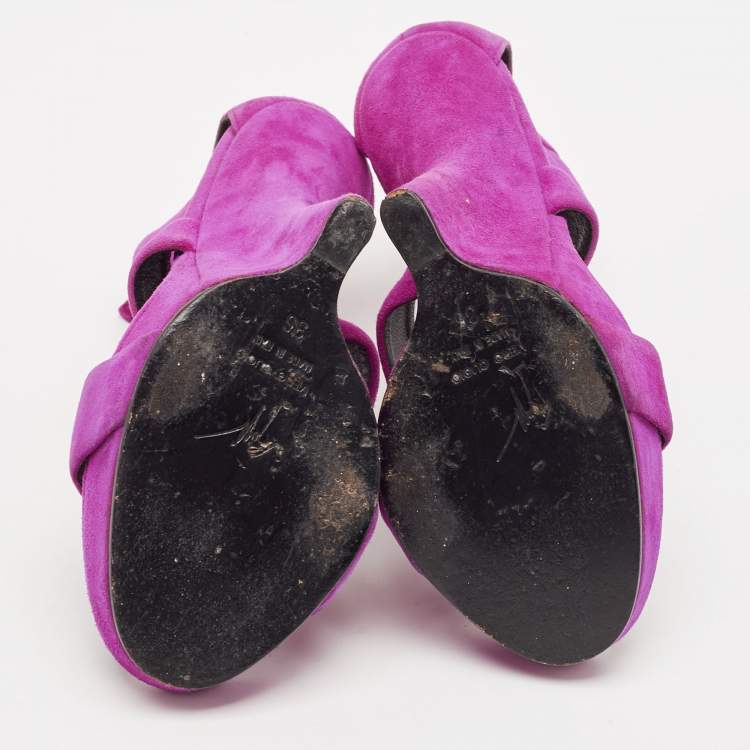 Pre Owned Giuseppe Zanotti Pink Suede Platform Heel Less Wedge Sandals Size 36
