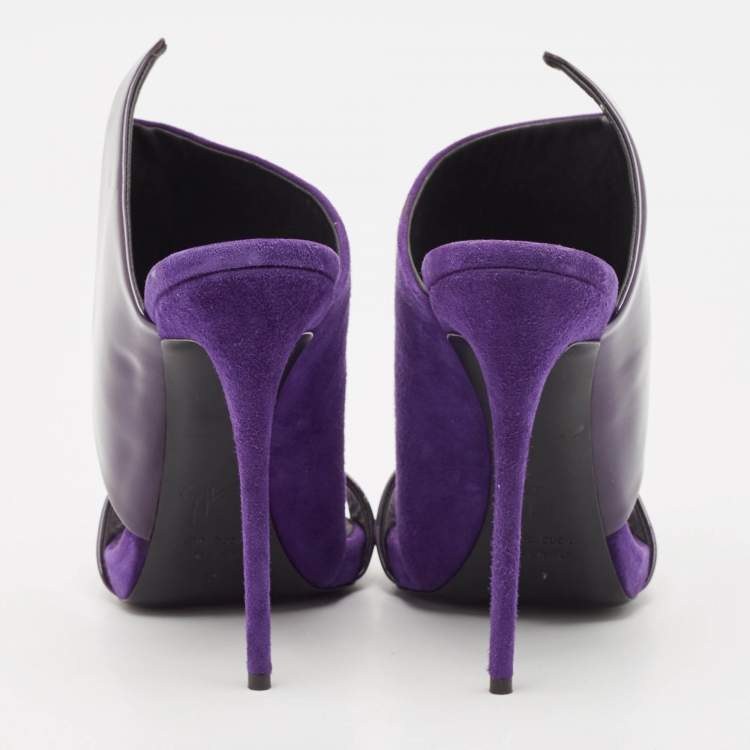 Pre Owned Giuseppe Zanotti Purple Patent Leather and Suede Slide Sandals Size 39