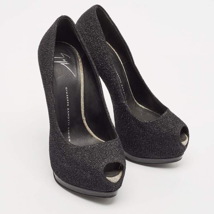 Pre Owned Giuseppe Zanotti Black Lurex Fabric Sharon Peep Toe Pumps Size 36