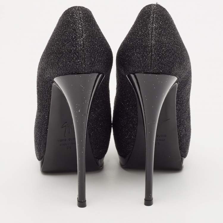 Pre Owned Giuseppe Zanotti Black Lurex Fabric Sharon Peep Toe Pumps Size 36