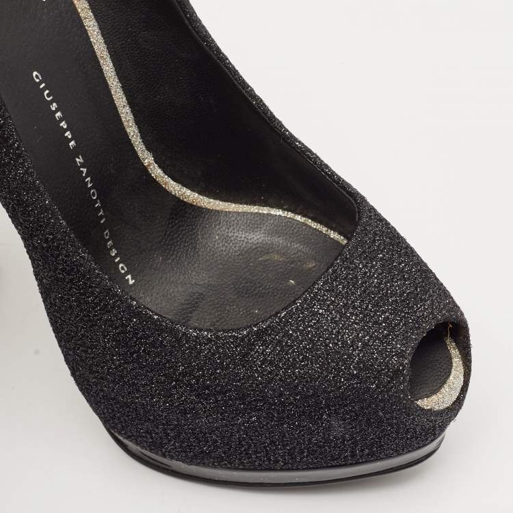 Pre Owned Giuseppe Zanotti Black Lurex Fabric Sharon Peep Toe Pumps Size 36