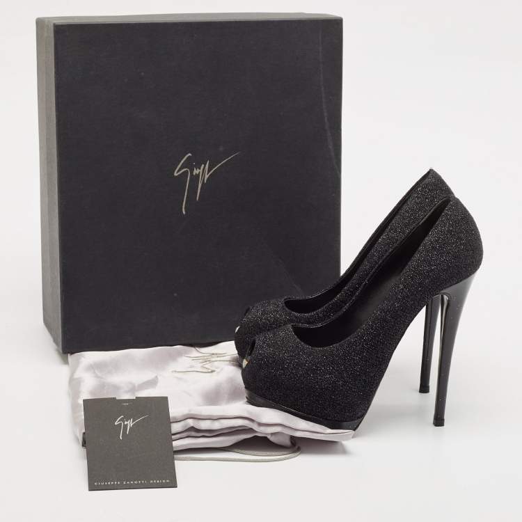 Pre Owned Giuseppe Zanotti Black Lurex Fabric Sharon Peep Toe Pumps Size 36