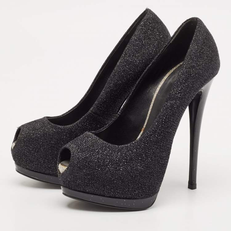 Pre Owned Giuseppe Zanotti Black Lurex Fabric Sharon Peep Toe Pumps Size 36