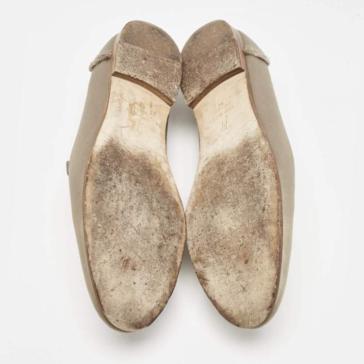 Pre Owned Giuseppe Zanotti Dark Beige/Grey Satin and Leather Slip On Loafers Size 39