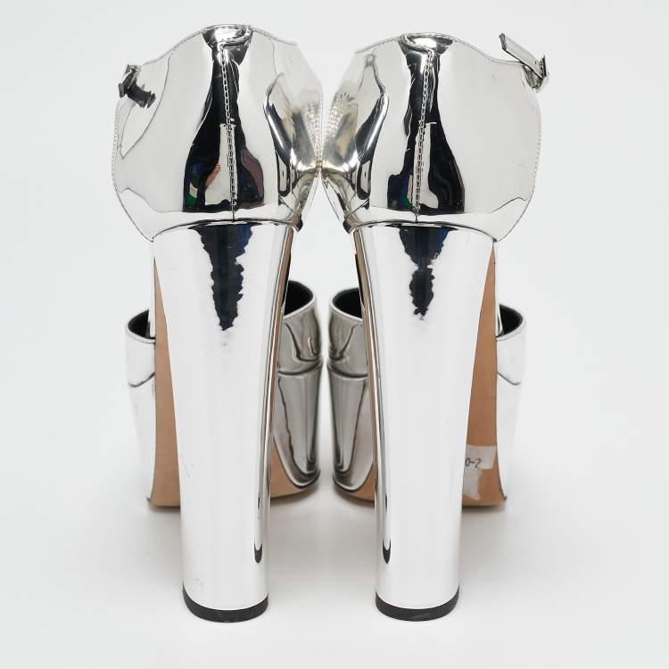 Pre Owned Giuseppe Zanotti Silver Patent Leather Mary Jane Pumps Size 40