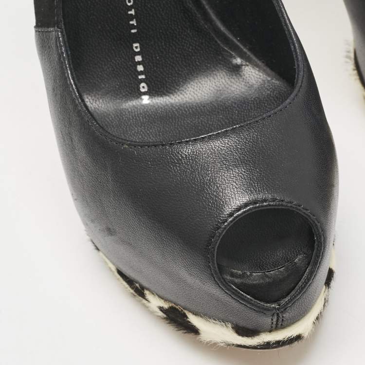 Pre Owned Giuseppe Zanotti Black/White Leather Peep Toe Slingback Pumps Size 35
