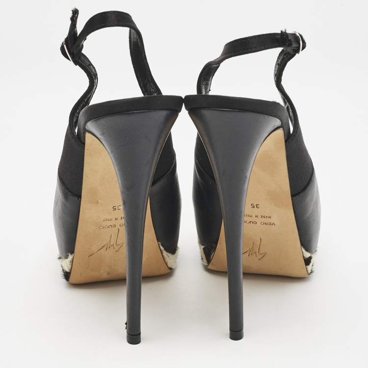 Pre Owned Giuseppe Zanotti Black/White Leather Peep Toe Slingback Pumps Size 35