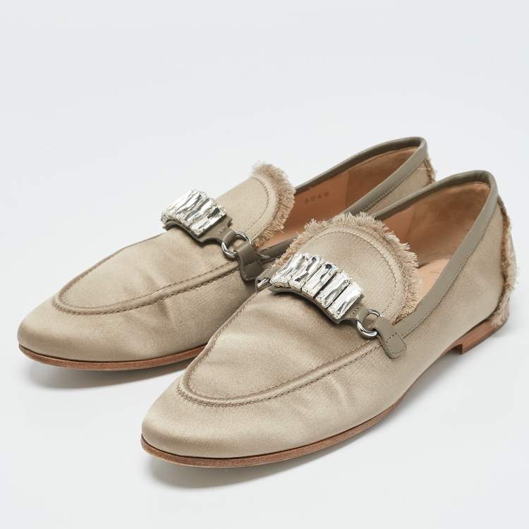 Pre Owned Giuseppe Zanotti Grey Satin Letizia Crystal Embellished Loafers Size 39