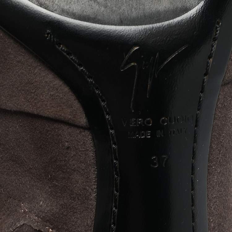 Pre Owned Giuseppe Zanotti Grey Suede Pointed Toe Knee Length Boots Size 37