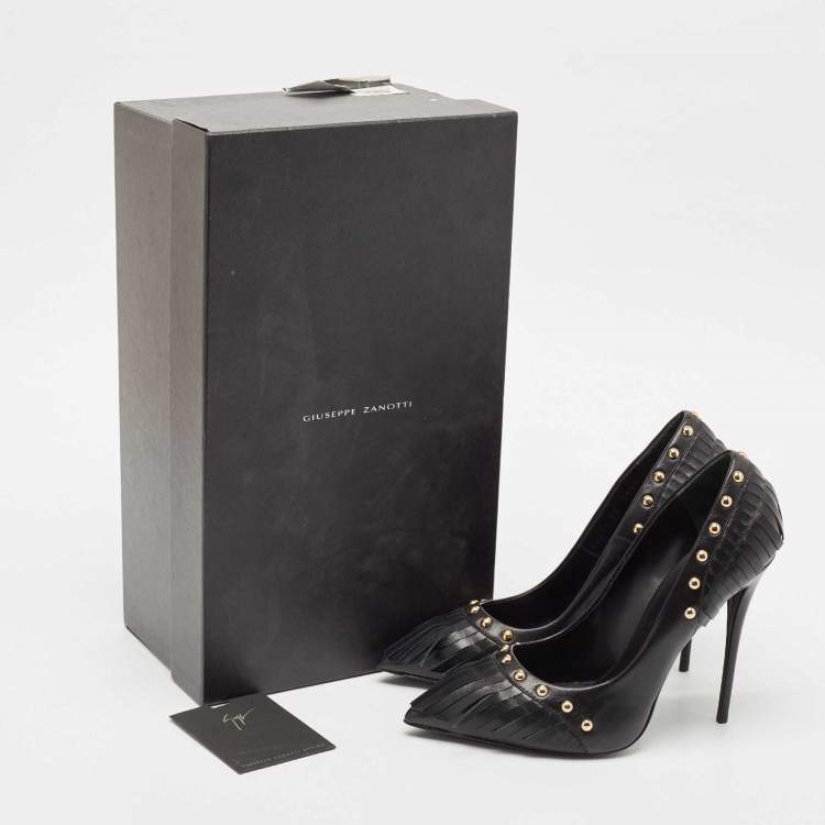 Pre Owned Giuseppe Zanotti Black Leather Studded Fringe Pumps Size 38