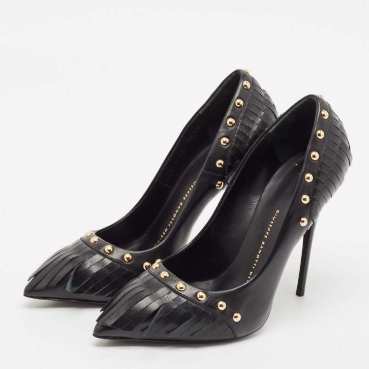Pre Owned Giuseppe Zanotti Black Leather Studded Fringe Pumps Size 38