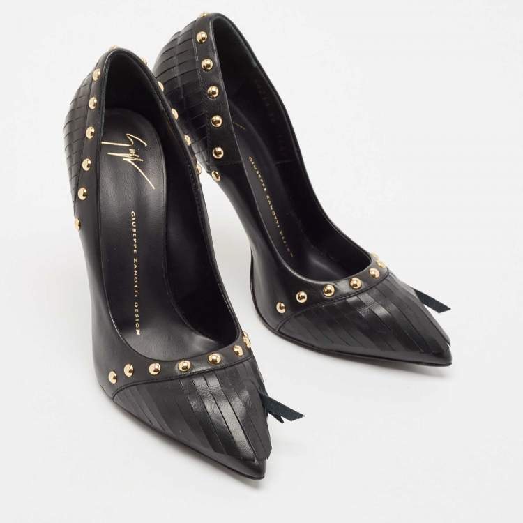 Pre Owned Giuseppe Zanotti Black Leather Studded Fringe Pumps Size 38