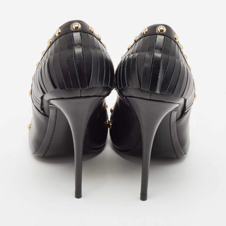 Pre Owned Giuseppe Zanotti Black Leather Studded Fringe Pumps Size 38