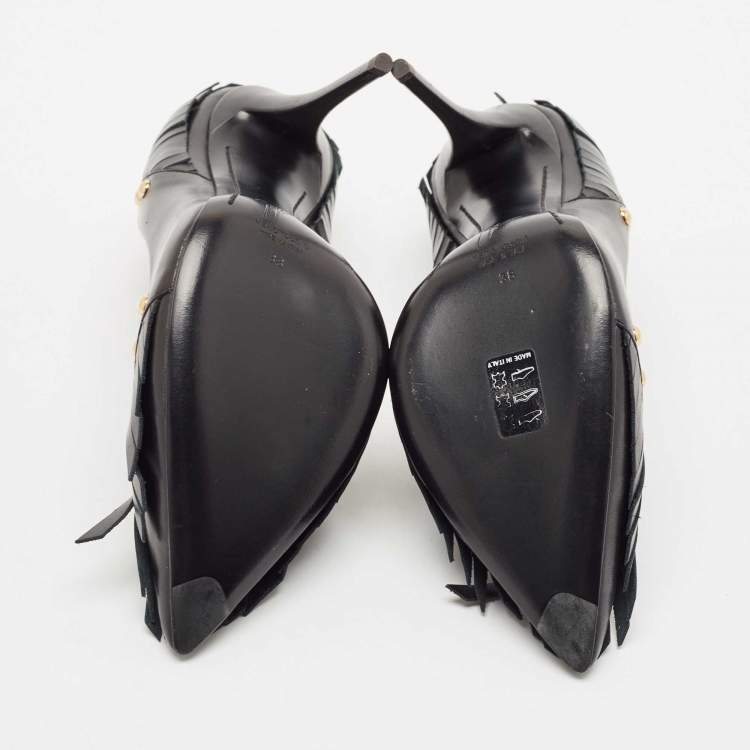 Pre Owned Giuseppe Zanotti Black Leather Studded Fringe Pumps Size 38