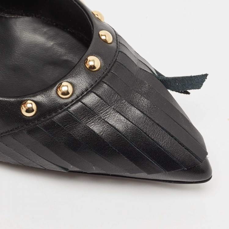 Pre Owned Giuseppe Zanotti Black Leather Studded Fringe Pumps Size 38