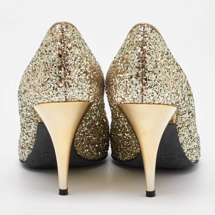 Pre Owned Giuseppe Zanotti Gold Glitter Round Toe Pumps Size 39.5