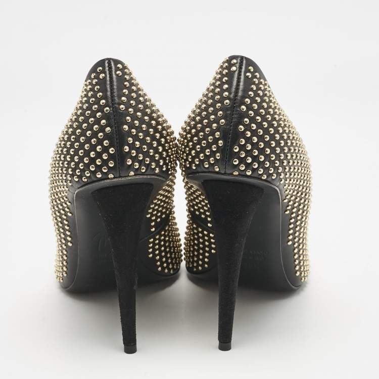Pre Owned Giuseppe Zanotti Black Leather Ester Studded Pumps Size 38.5