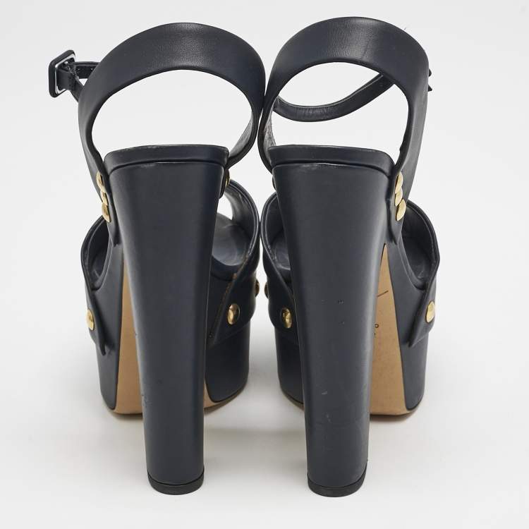 Pre Owned Giuseppe Zanotti Navy Blue Leather Betty Ankle Strap Platform Sandals Size 40